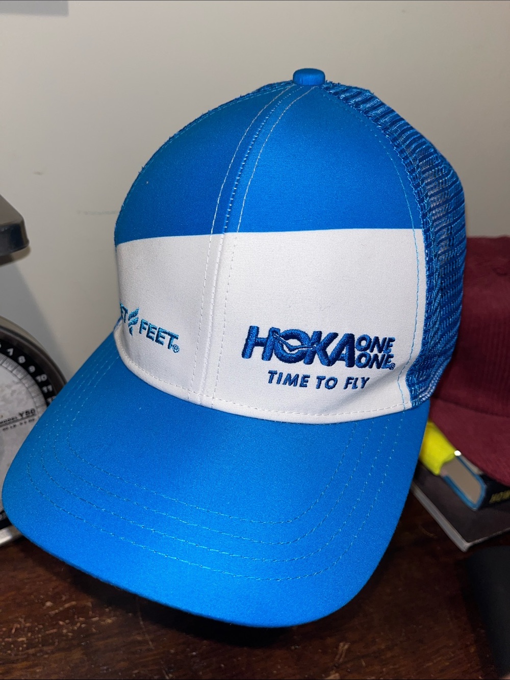 Hoka NEW Blue Mesh SnapBack trucker style time to fly baseball cap hat NWOT